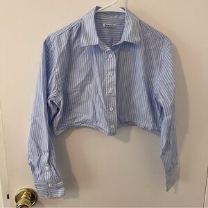 Reformation Striped Long Sleeve Crop Button Down Blue & White Size Small